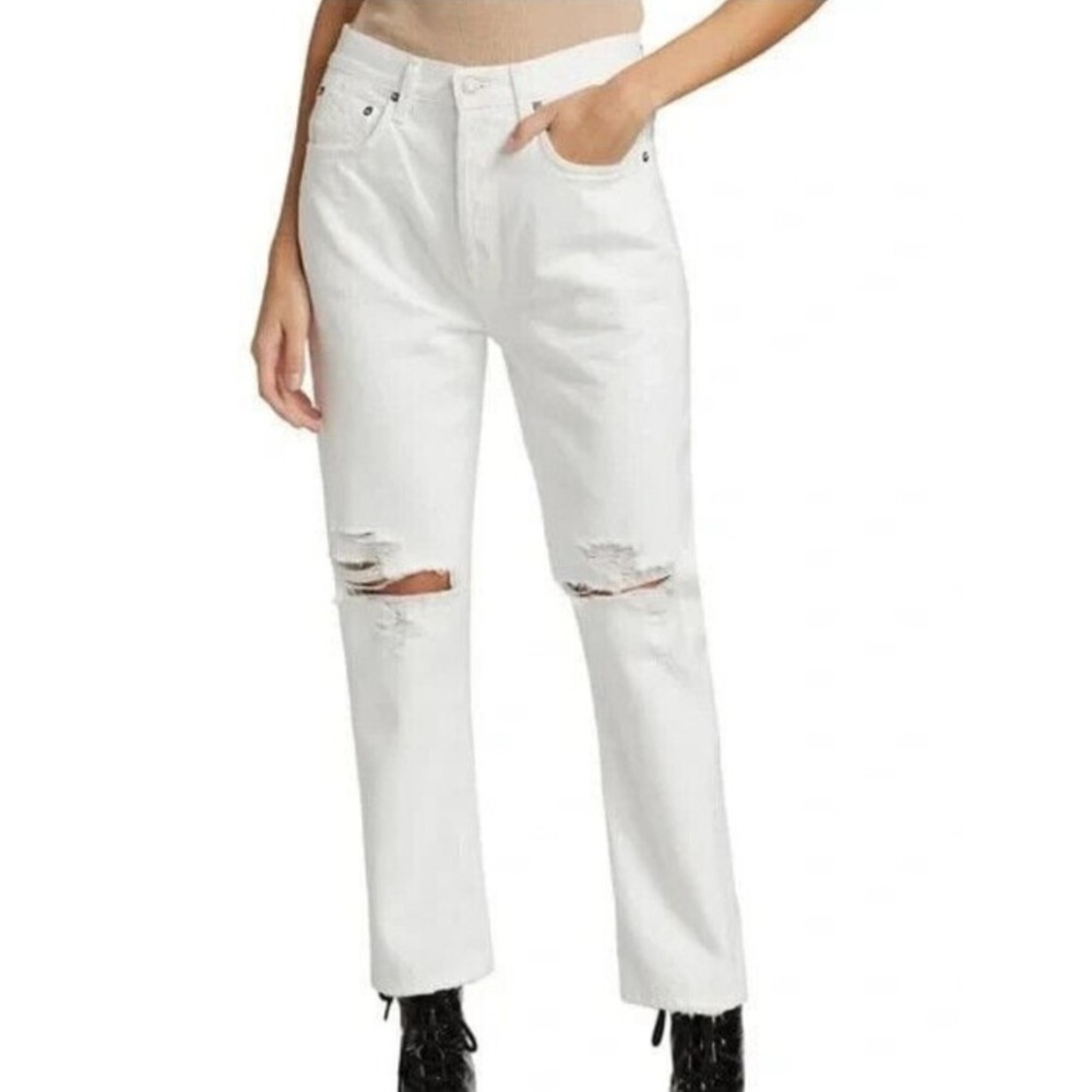 AGOLDE Riley High Rise Straight Crop Jeans White Distressed A056C-1183 Size 28